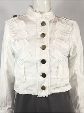 Cropped Denim Military Jacket